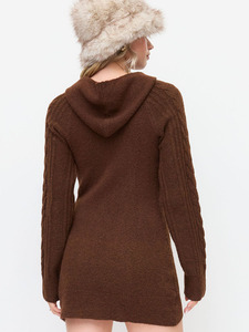 Joydressing Abito Mini <span class=keywords><strong>in</strong></span> <span class=keywords><strong>Maglia</strong></span> a Trecce <span class=keywords><strong>Marrone</strong></span> a Maniche Lunghe con Cappuccio e Zip, <span class=keywords><strong>Vestito</strong></span> Aderente da Donna, Produttore all'Ingrosso - Product Image 3