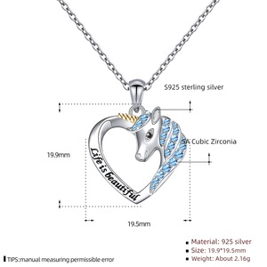 GP139 ciondolo unicorno in argento Sterling vita è bellissimo unicorno in cuore ciondolo collana per donna fidanzata figlia regalo - Product Image 5