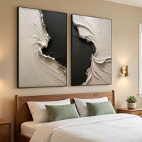 Ensemble moderne de 2 tableaux abstraits 3D noirs et blancs, peints à la main, texture épaisse, sur toile, taille personnalisable, pour salon