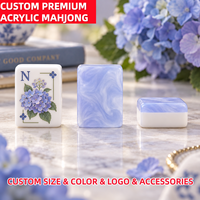 Jeu de Mahjong en Acrylique Double Couche, Tuiles de Jeu en Forme d'Hortensia, Bleu Pastel Doux et Violet Nacré, Cadeau de Pendaison de Crémaillère, Pièces de Décoration de Table