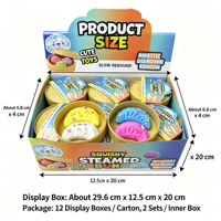 Großhandel Displaybox Squishy Gedämpftes Knödel-Spielzeug Langsam Aufsteigendes Stress-Party-Spielzeug Farbperlen Fidget Sensorisches Spielzeug mit Dampfgarer