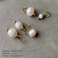 eManco 5PCS Perles d'eau douce baroques naturelles en acier inoxydable, pendentif perle de riz irrégulière, bijoux vintage français DIY