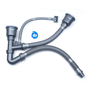 Tubo de Desagüe para Fregadero de Cocina, Doble, con Rosca Curva, Diámetro Exterior de 84.5mm, Fácil Instalación - Product Image 1