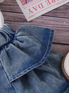Conjunto de Dos Piezas para Niñas, Chaleco Blanco sin Mangas y Pantalones Cortos de Mezclilla, Moda de Verano RTS - Product Image 6