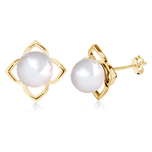 Encantadores pendientes de tuerca en forma de flor adornados con accesorio de perla <span class=keywords><strong>Swarovski</strong></span> Pendientes elegantes de Daisini chapados en oro de 18 quilates - Product Image 4