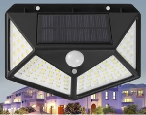 Lampe solaire à détecteur de mouvement à 100 LED pour l'extérieur, étanche, applique murale, jardin, cour, clôture, patio, RoHS IP65, corps en PC, DC - Product Image 1