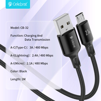 Kabel Data USB-C ke Micro USB Fast Charge dengan Lapisan Nilon untuk iPhone dan Android, Pengisian Cepat 3A