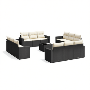 Ensemble de canapés de jardin en rotin noir avec pieds réglables, mobilier d'extérieur au design contemporain, coussins en mousse haute densité - Product Image 1