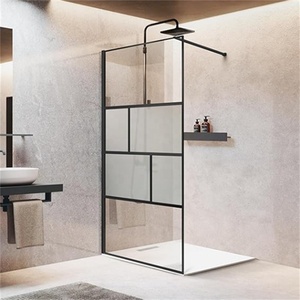 Cabine <span class=keywords><strong>de</strong></span> <span class=keywords><strong>douche</strong></span> Oumeiga moderne sans cadre en verre trempé 32 po x 76 po 36 po x 76 po <span class=keywords><strong>40</strong></span> po x 76 po, entrée libre, finition noire, 8 mm, salle <span class=keywords><strong>de</strong></span> bain - Product Image 6