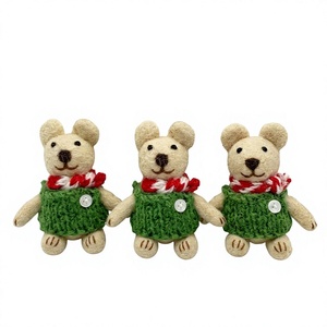 Premium Eco-Friendly Handmade Knitted Christmas Mouse Ornament Green Sweater Red Scarf Wall Hanging Decorative Animal Shape - Product Image 1