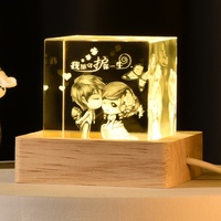 Lampe lunaire 3D en cristal avec base en bois, veilleuse LED, lampe lunaire rechargeable par USB pour chambre d'enfant, décoration de chambre et cadeaux