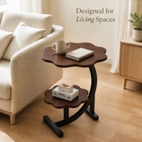 Table d'appoint en forme de pétale à double niveau, plateau en bois à 2 niveaux, cadre en métal, table d'angle pour canapé, 3 couleurs