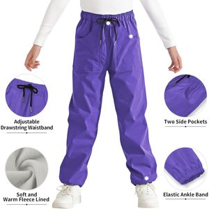 กางเกงกันหิมะสำหรับเด็ก 2T-14Y แบบ unisex บุขนแกะ กันน้ำ กันลม กางเกงสำหรับเล่นสกี - Product Image 4