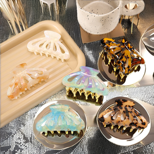 Pinzas para el pelo semiredondas de moda Coreana de sujeción fuerte para mujer <span class=keywords><strong>Almeja</strong></span> de pelo de Color sólido hecha de plástico hueco de acetato - Product Image 2