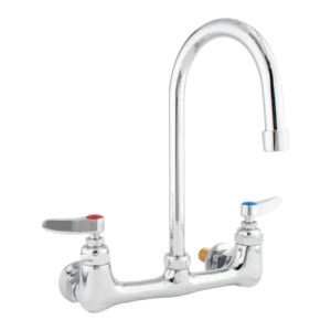 Robinet de cuisine mural moderne et élégant en laiton chromé, double poignée, débit fluide, bec pivotant à 360 degrés - Product Image 1