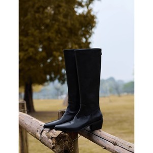 Big Size <b>Round</b> <b>Toe</b> Women's Fashion Knee-High Boots Chunky <b>Heel</b> Black Riding Boots Zip Closure Mesh Lining Winter Summer - Product Image 2