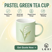 Mug Keramik Lily Valley Sprig dan Cangkir Bunga dengan Lapisan Dalam Putih dan Lapisan Luar Hijau Mint Halus untuk Kursi Teras Pagi LEXI