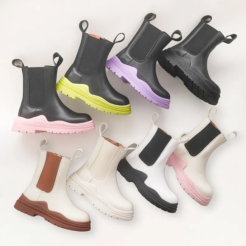 2023 Fashion kids boys Children Chelsea Platform Waterproof Zip Up Black High Cut PU Leather ankle girls boots