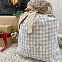 Sac de Noël en toile gingham pour sublimation, idéal pour les cadeaux et les bonbons des enfants (vente en gros)
