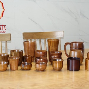 Ensemble de tasses à thé en bois, forme cylindrique, couleur unie, style simple, pour le thé de l'après-midi, tasse à café - Product Image 3