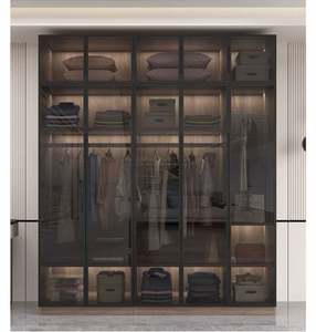 Armoires de chambre à coucher de style shaker, design neuf, modernes, noires, rangement, placard en bois avec porte en verre - Product Image 4