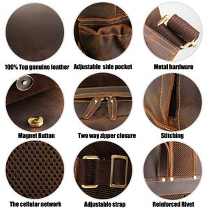 Tiding Custom Vintage <strong>Brown</strong> Crazy Horse Leather 14 Inch Travel Laptop <strong>Backpack</strong> for Men - Product Image 4