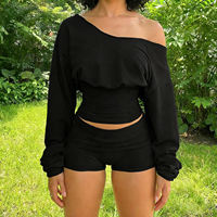 Ensemble deux pièces pour femmes, haut à manches longues et short, corset élastique décontracté à nouer, pour le printemps et l'été