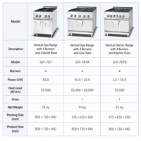 Cuisinière à gaz commerciale à 4 brûleurs en acier inoxydable, cuisinière à gaz robuste pour restaurant avec base de rangement à double porte