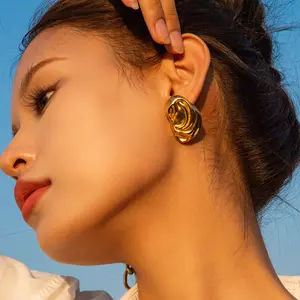 New Arrival Waterproof 18K PVD Gold Stainless Steel Earring Jewelry Texture Ear Shape Chunky Lave Surface Earrings Women