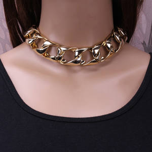 European American Fashion <b>Chunky</b> Chain Choker Gold <b>Silver</b> Zinc Alloy Party <b>Necklace</b> Geometric Design CCB Short Neckwear - Product Image 1