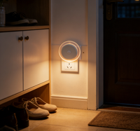 Lampe de nuit murale intelligente ronde à capteur crépusculaire, économie d'énergie, pour salle de bain, chambre, maison, cuisine, couloir, blanche