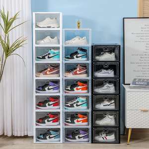 Wholesale Transparent Plastic Sneaker Stackable Shoe Storage Boxes Drop Front Acrylic Drawer Type Magnetic Clear Shoe Box