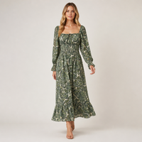 Robe longue décontractée Joydressing pour femme, imprimé cachemire, col carré, manches longues, taille smockée, pour la vente en gros aux boutiques