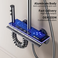 Moderna Ducha Digital LED de Lujo Montada en la Pared con Acabado Cromado, Doble Grifo, Chorro/Ducha de Lluvia/Chorro Suave, Barra Deslizante y Control de Termostato
