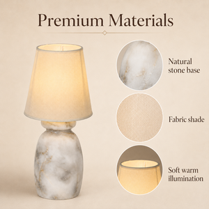 Lampe de table de chevet personnalisée de luxe avec base en pierre naturelle et abat-jour en tissu pour chambre à coucher, hôtel, villa, projet d'éclairage intérieur - Product Image 4