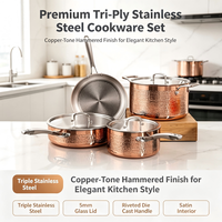 Ensemble de casseroles et poêles en acier inoxydable tri-couches de qualité supérieure, finition cuivre martelé, compatible induction, vente en gros
