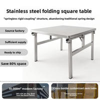 Table de travail carrée pliable en acier inoxydable, réglable en hauteur, pour restaurant, cantine, préparation alimentaire, restauration en plein air