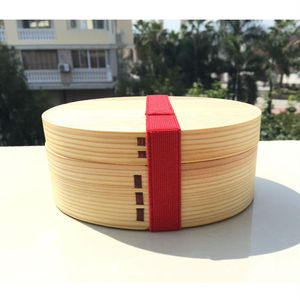 Hemlock Wood Round Bento <b>Box</b> Single Layer Portable Wooden Lid Solid Color <b>Lunch</b> <b>Box</b> For Students Children Adults - Product Image 1