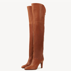 Big Size 46 Women Winter Western Over-the-Knee High Boots <b>Round</b> <b>Toe</b> Knight Booties Chunky <b>Heels</b> Back V-shaped Wide Fit Shoes - Product Image 4