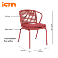 Nouvelles chaises de patio en corde pour jardin, chaises modernes pour café, chaises de bistrot empilables, chaises de salle à manger extérieures pour restaurant