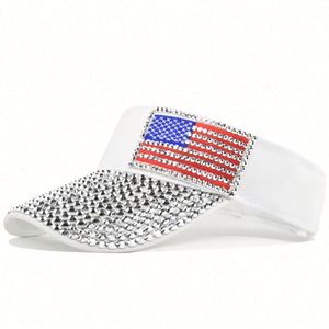 Diseña tu propia gorra de visera de cristal con bandera de Estados Unidos y diamantes de imitación para ciclismo y viajes al aire libre, venta al por mayor - Product Image 6