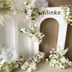 J-174 Events Decor Set Wedding Centerpieces Flower Row Orchid Floral Arch White Babysbreath Wedding Flower Table Runner