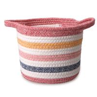Panier de rangement moderne multifonctionnel pliable à rayures arc-en-ciel, écologique, en corde de coton tressée à la main, souple et indéformable
