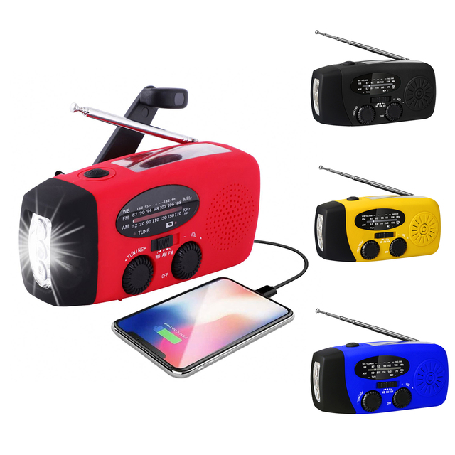 Portable LED Flashlights Outdoor Emergency Multifunction Solar Hand Crank Radio AM/FM/WB 2000mAh USB Power Bank Radio