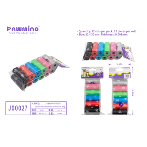 Bolsas para Desechos de Mascotas, Compostables, Biodegradables, a Prueba de Fugas, Ecológicas, para Perros, 12 Rollos con Diseño de Huellas de Patas - Product Image 1