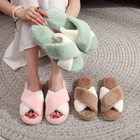 Sandal Musim Dingin Model Open-Toe untuk Wanita Pria Pasangan, Ringan, Empuk, Anti-Selip, Bulu Imitasi, Tren Pabrik, Open Toe