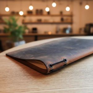 Custom Embossed Durable Genuine Leather <b>A5</b> Double Fold Menu <b>Folder</b> for Promotional Gifts Restaurants Events-Modern Design - Product Image 3