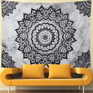 Noir et blanc bohème fleur psychédélique Hippie tenture murale Mandala tapisserie murale pour chambre décor à la maison pour Halloween - Product Image 1