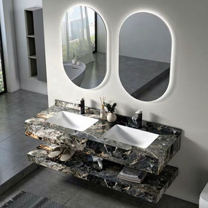 Lavabo Doble de Lujo 50-58 con Acabado Brillante de Piedra Sinterizada, Diseño Moderno Rústico, Resistente al Agua para Exteriores, Hogar, <span class=keywords><strong>Bar</strong></span> y Baño - Product Image 2