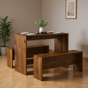 Smoked <b>Oak</b> <b>Dining</b> <b>Table</b> and <b>Bench</b> Set 3 Piece Modern Home Furniture Durable Design for <b>Dining</b> Room - Product Image 2